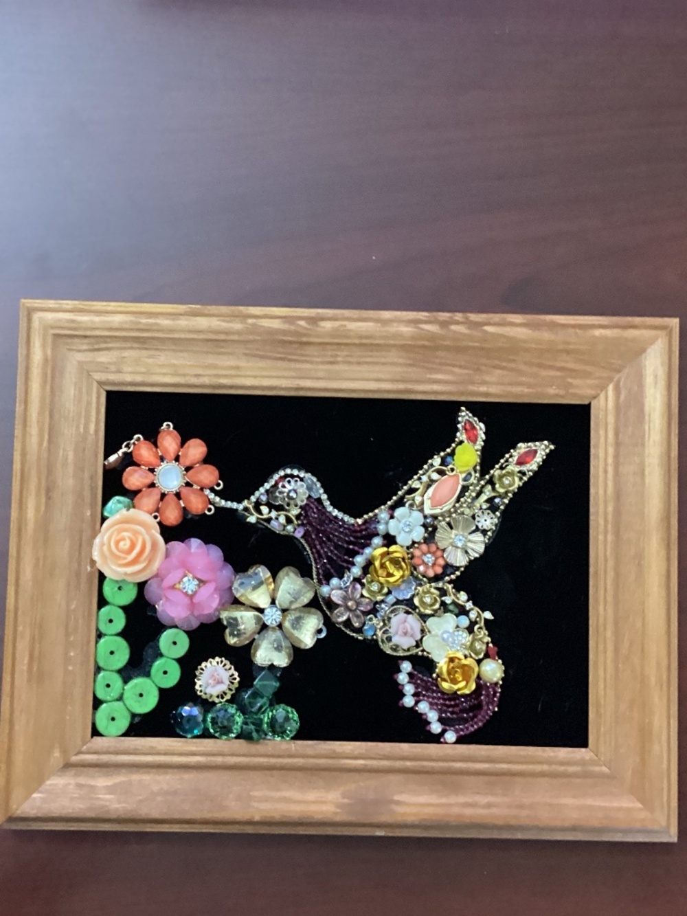 Handmade jewelry art hummingbird flowers earrings brooches black gold floral art